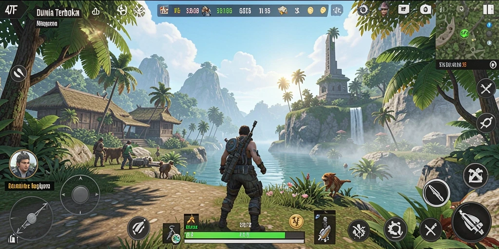 Tampilan gameplay indah 47F dalam dunia terbuka.