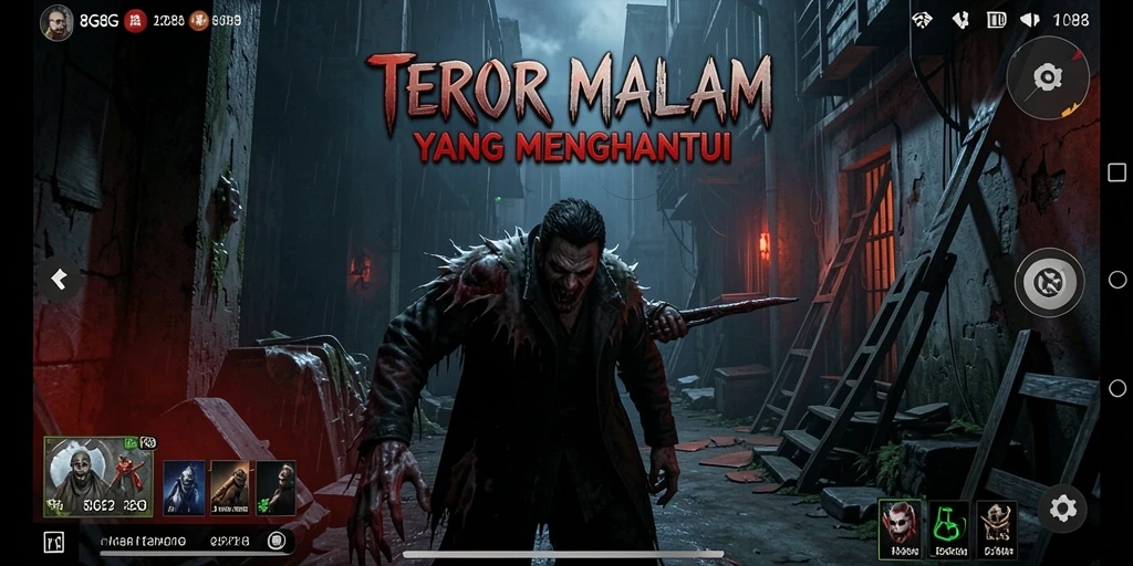 Tampilan gameplay menegangkan dengan elemen horor yang mengintimidasi.