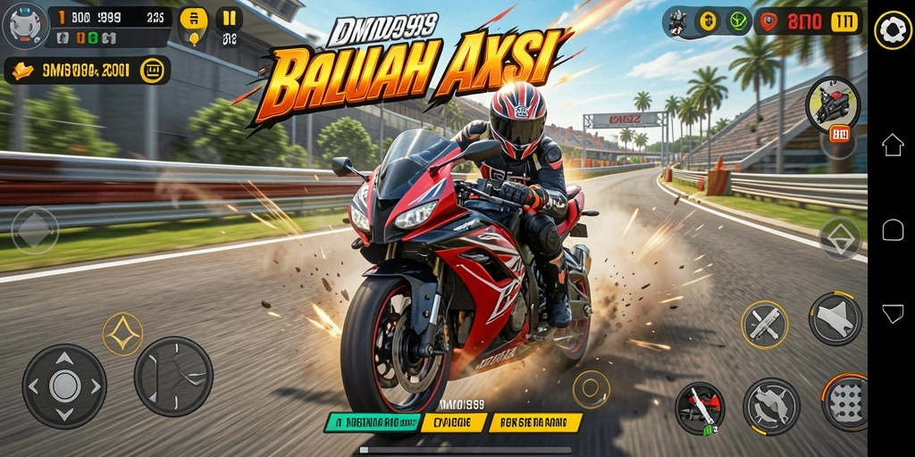 Tampilan gameplay balapan motor yang mendebarkan dan penuh aksi.