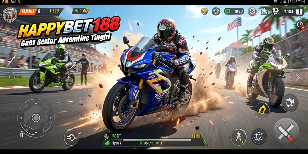 Gameplay seru di <strong>HAPPYBET188</strong> dengan balapan motor yang menegangkan.
