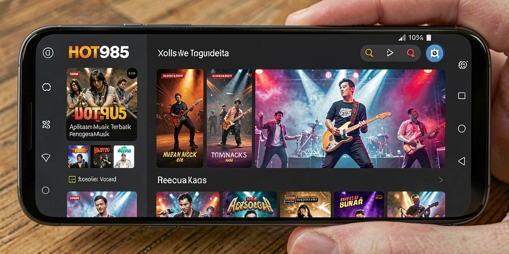 Screenshot gameplay HOT985 menunjukkan antarmuka musik yang menarik.