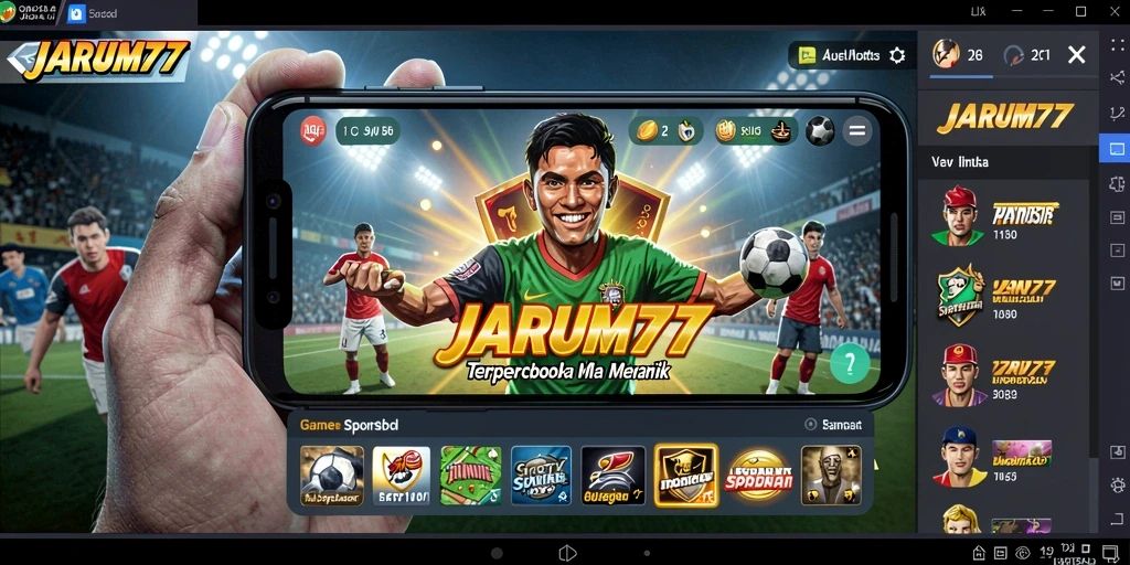 Tampilan utama aplikasi JARUM77 dengan fitur Sportsbook yang menarik.