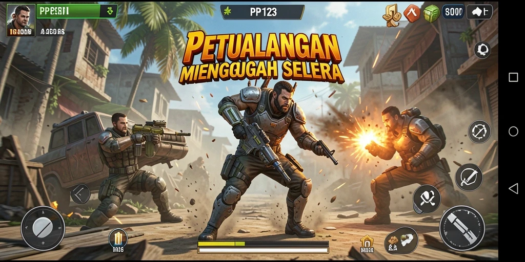 Tampilan gameplay menyerupai petualangan aksi yang menegangkan di PP123.
