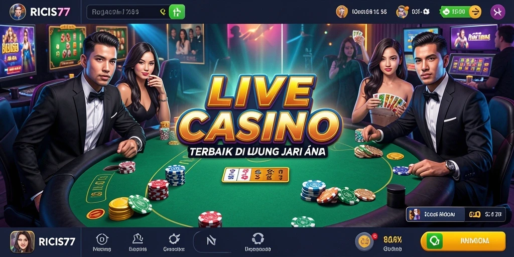 Tangkapan layar gameplay RICIS77 menampilkan dealer langsung dan pemain yang terlibat.