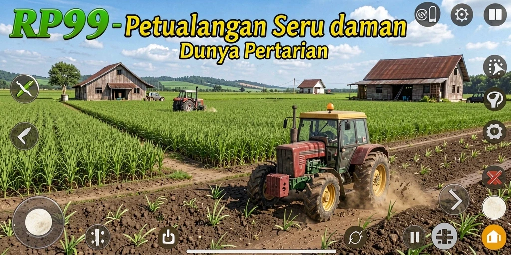 Screenshot utama RP99 menampilkan pemandangan pertanian yang indah dan gameplay seru.