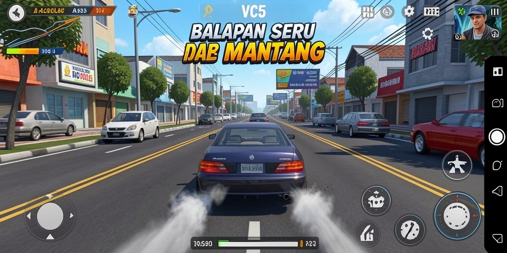 Screenshot utama VC5 memperlihatkan aksi balapan yang mendebarkan.