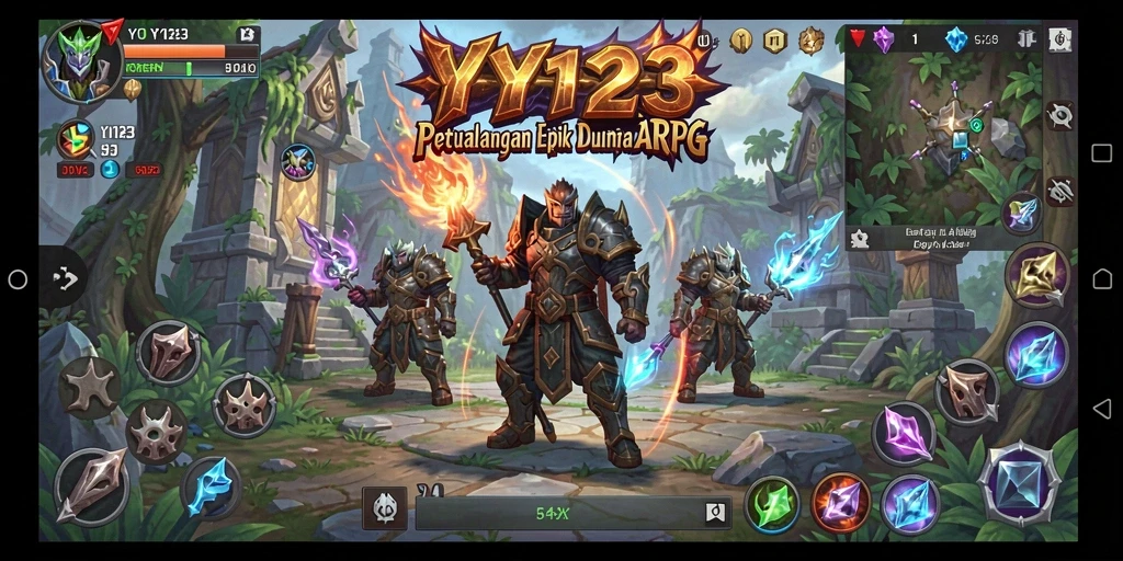 Screenshot menunjukkan karakter beraksi dalam pertarungan epik ARPG.