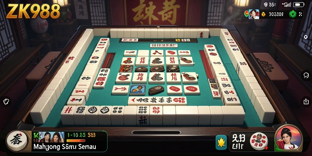 Screenshot gameplay ZK988 menampilkan keseruan permainan Mahjong.
